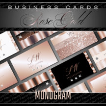 Business Cards Monogram Rosegold Luxe Glam Glitter