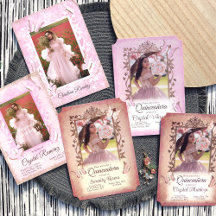 Pink Dress Photo Quinceañera Butterfly Invitations
