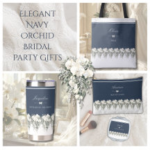 Elegant Floral Navy Blue Orchid Bridal Party Gifts