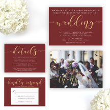 Fancy Burgundy & Gold Typography Wedding Suite