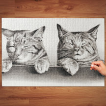 Vintage Sleeping Cats Lithograph, 1874