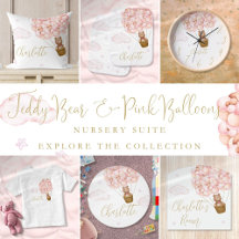 Teddy Bear and Pink Balloons Girl Nursery Decor