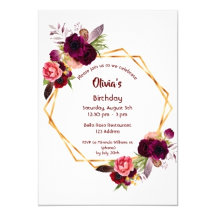 16th birthday party watercolored florals burgundy 