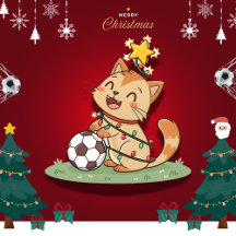 Christmas Cat Playing Soccer