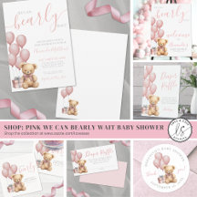 We Can BEARly Wait Pink Teddy Bear Baby Shower