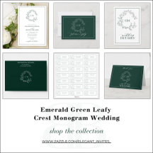Emerald Green Leafy Crest Monogram Wedding