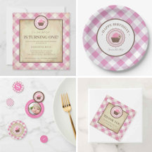 Pink Gingham and Cupcake