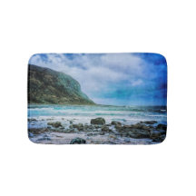 Bath mats with seascape and nautical design