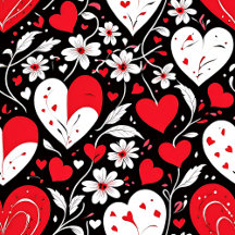 Red, Black and White Hearts & Flowers Pattern