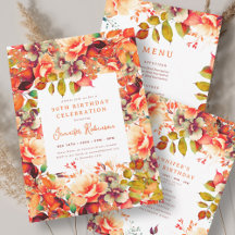 Fall Autumn Watercolor Floral 90th Birthday Set 