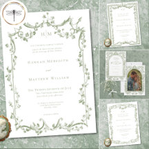 Classic Elegant Sage Green Floral Frame Wedding