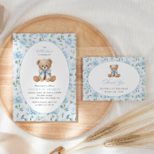 Cute Bear, Blue Flowers First Birthday Collection
