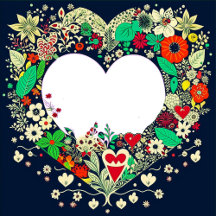 Dark Blue Floral Heart Frame Collection