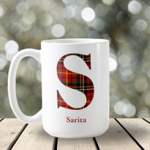 Trendy Christmas Plaid Letter Monogram 