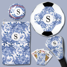 Monogram Blue Floral Pattern Sports and Games