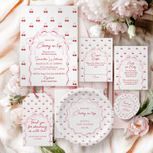 Cherry on Top Pink Bow Red Baby Girl Shower