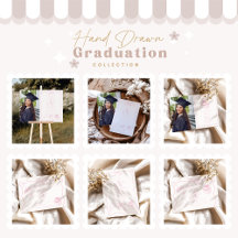 Hand Drawn Illustrated Pink Graduation Party