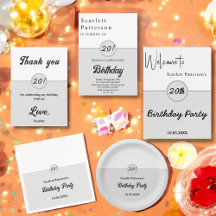 Elegant Chic Black White Grey Modern Birthday
