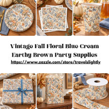 Vintage Fall Floral Blue Cream Party Supplies