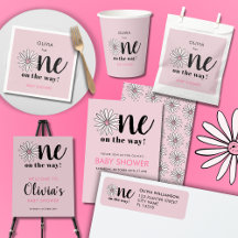 Modern Pink  Floral Baby Shower 'One On The Way'