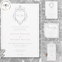 Elegant Gray Chinoiserie Bird & Crest Wedding