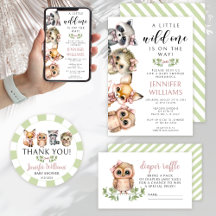 Cute pink green girl Woodland baby shower