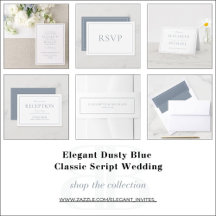 Elegant Dusty Blue Classic Script Wedding
