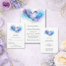 Blue Purple Gold Abstract Heart Wedding Collection