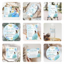 Elegant Blush Blue Floral Quinceañera