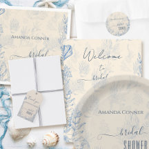 Blue toile ocean themed Bridal Shower