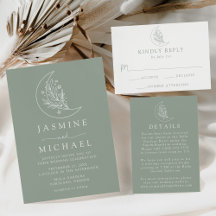 Elegant Botanical Moon and Stars Sage Green