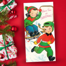Vintage Retro Customizable Flat Christmas Cards