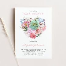 Watercolor Flowers and Succulents Heart Collection