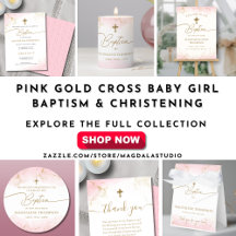 Pink Gold Cross Baby Girl Baptism & Christening
