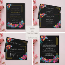Watercolor Mexican Fiesta Flower Black Wedding