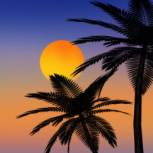 Blue and Orange Tropical Sunset with Two Palm Tree