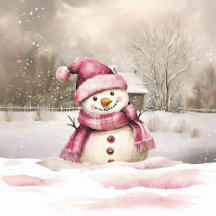 Pink Snowman Vintage Christmas