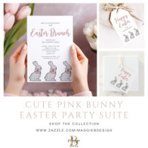 Cute Pink Bunny Easter Invitation Suite
