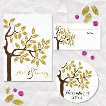 Gold foil tree wedding invitations collection