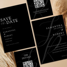 Modern Minimalist Monogram Black and White Wedding