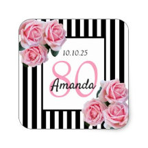 80th birthday party - black white stripes florals 