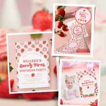 Cute Pink Red Berry First Birthday
