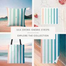 Sea Shore Ombre Cabana Stripe w Minimal Monogram