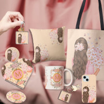 Cute Watercolor Pink Flowers Monogramed for her