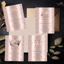 Rose Gold Sparkle Diamonds Birthday Invitations