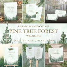 Rustic Elegant Watercolor Pine Tree Forest Wedding