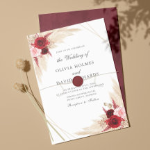 Burgundy Roses and Pampas Grass Wedding Collection