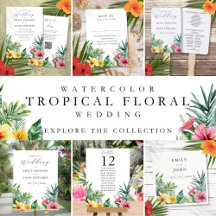 Watercolor Tropical Floral Flowers Wedding Suite