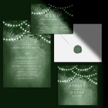 Rustic Tree String Lights Emerald Green Wedding