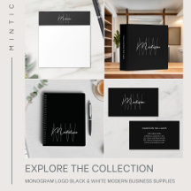 Monogram Logo Black White Modern Business Supplies
